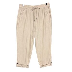 Jules & Leopold Pants‎ Womens Medium Tan Linen Blend Cropped Drawstring Beach